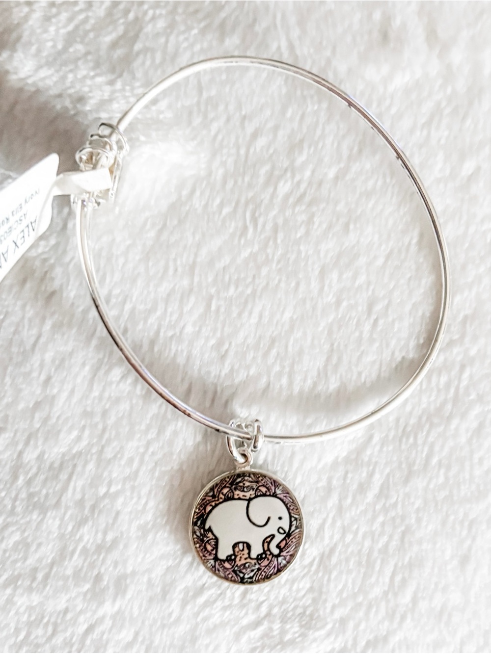 NWT! Alex and Ani Ivory Ella Rosemale Charm Bangle Bracelet - Silver